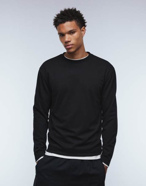 ASOS DESIGN – BreatheMAX™ – Gruby czarny T-shirt z mieszanki bawełny o luźnym kroju z długim rękawem - view 1