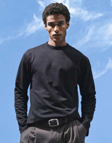 ASOS DESIGN – BreatheMAX™ – Gruby czarny T-shirt z mieszanki bawełny o luźnym kroju z długim rękawem - view 1