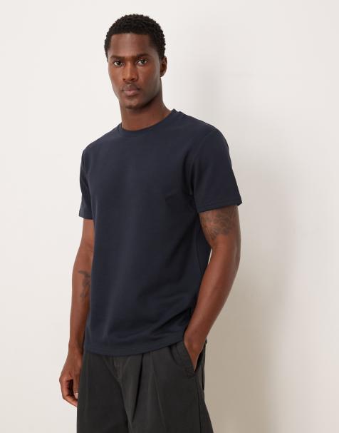 ASOS DESIGN breatheMAX™ heavyweight crew neck t-shirt in navy cotton blend