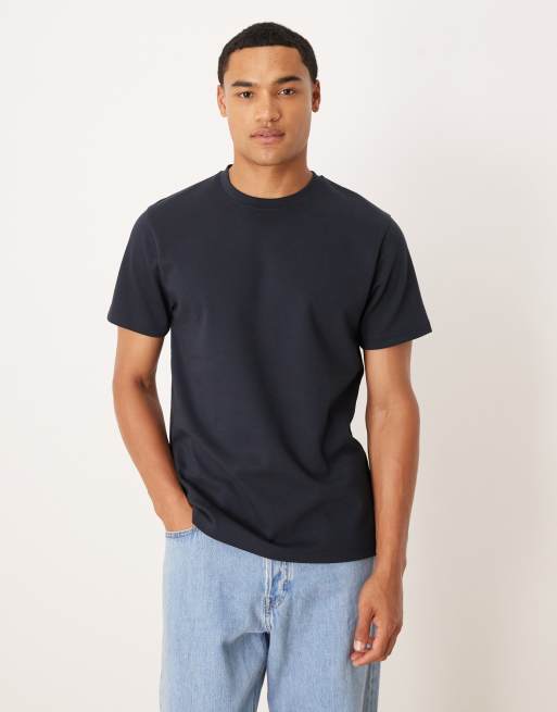 ASOS DESIGN – BreatheMAX™ – Gruby granatowy T-shirt z okrągłym dekoltem z mieszanki bawełnianej