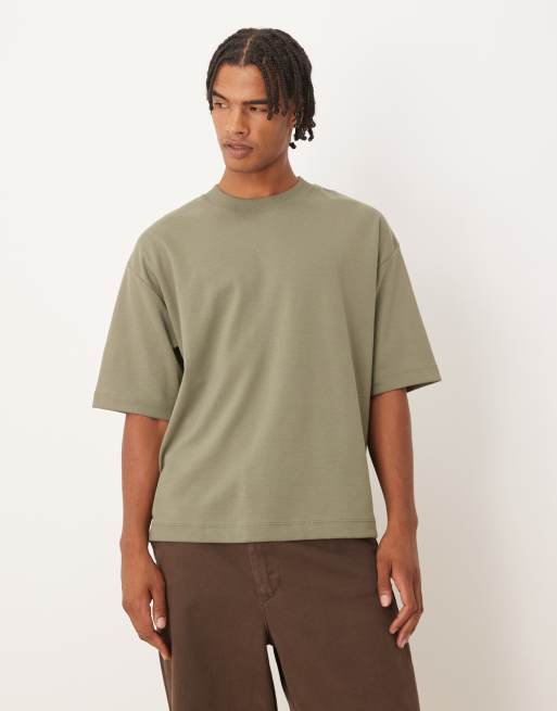ASOS DESIGN – BreatheMAX™ – Gruby T-shirt oversize o pudełkowym kroju z mieszanki bawełny w kolorze khaki