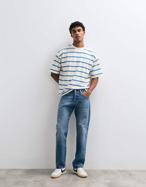 ASOS DESIGN – breatheMAX™ – Gruby T-shirt oversize w niebieskie paski, 2 z 5