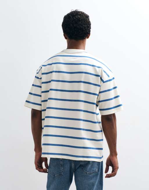 ASOS DESIGN – breatheMAX™ – Gruby T-shirt oversize w niebieskie paski, 3 z 5