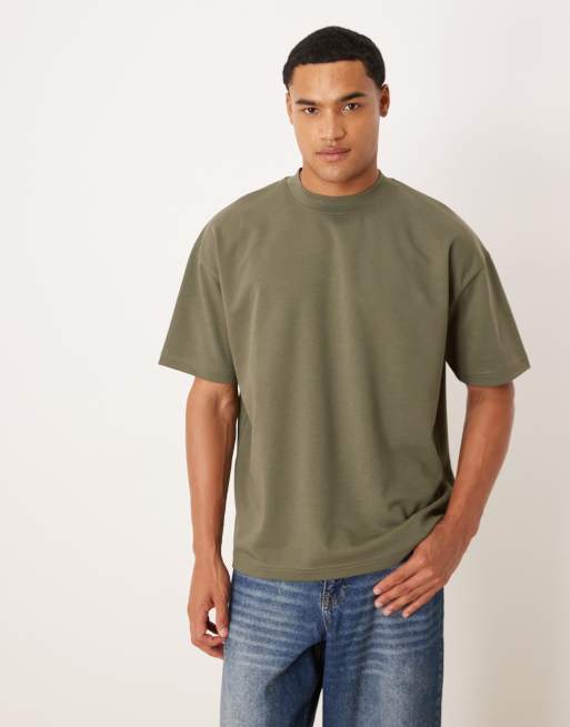 ASOS DESIGN – breatheMAX™ – Gruby T-shirt oversize z mieszanki bawełny w kolorze khaki