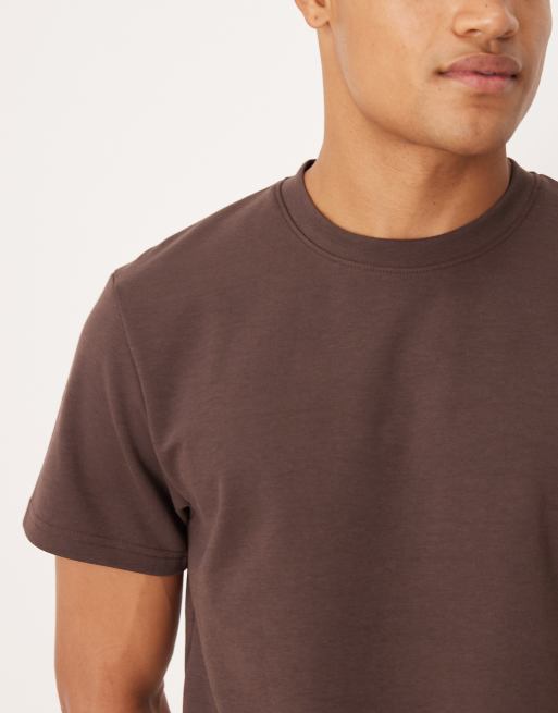 ASOS DESIGN breatheMAX™ heavyweight crew neck t-shirt in brown cotton blend