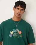[ASOS DESIGN] ASOS DESIGN breatheMAX™ heavyweight oversized boxy dropped shoulder t-shirt with summer graphic in green M FOREST BIOME