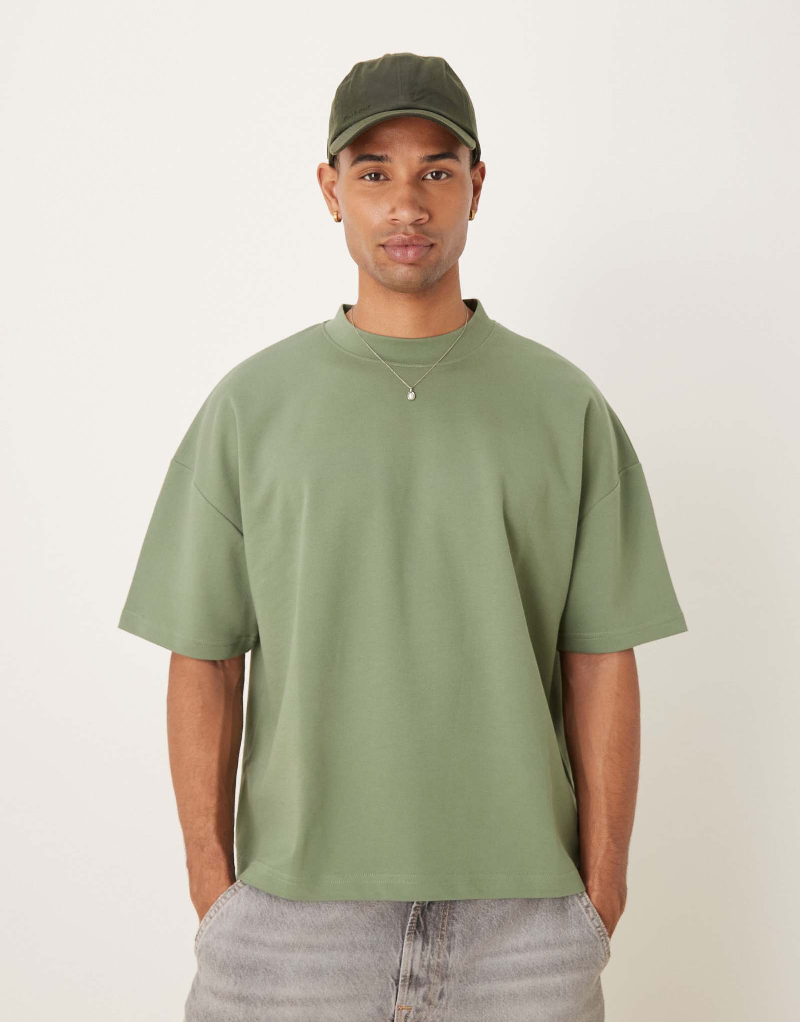 Футболка ASOS DESIGN breatheMAX™ heavyweight oversize с заниженными плечами в полутени цвета шалфея