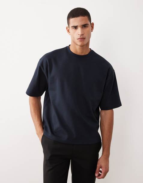 ASOS DESIGN breatheMAX™ heavyweight oversized boxy t-shirt in navy cotton blend - view 1