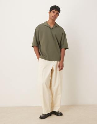 Asos Design Breathemax™ Heavyweight Oversized Half Sleeve Revere Polo In Green