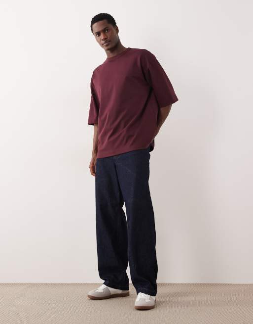 ASOS DESIGN breatheMAX™ heavyweight oversized half sleeve t-shirt in burgundy cotton blend, 2 of 5