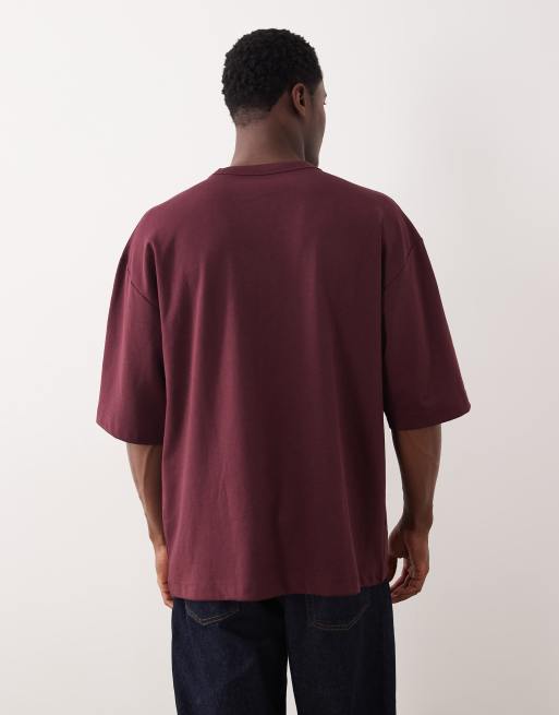 ASOS DESIGN breatheMAX™ heavyweight oversized half sleeve t-shirt in burgundy cotton blend, 3 of 5