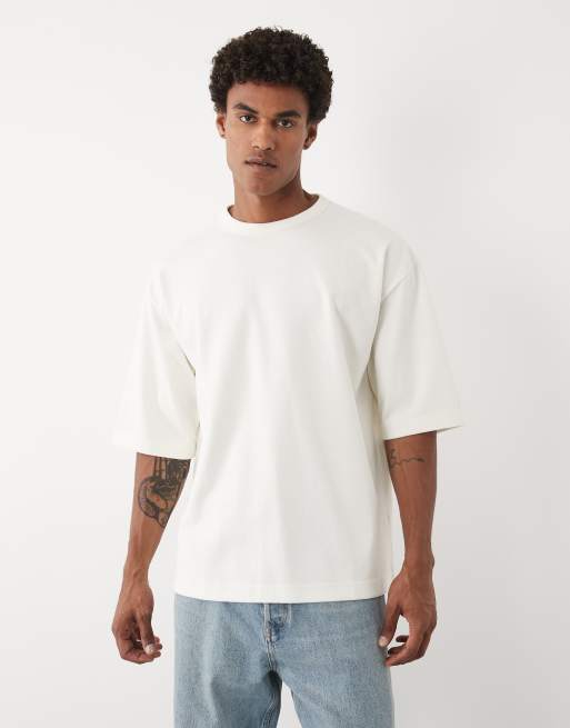 ASOS DESIGN breatheMAX™ heavyweight oversized half sleeve t-shirt in cream cotton blend , 2 of 5