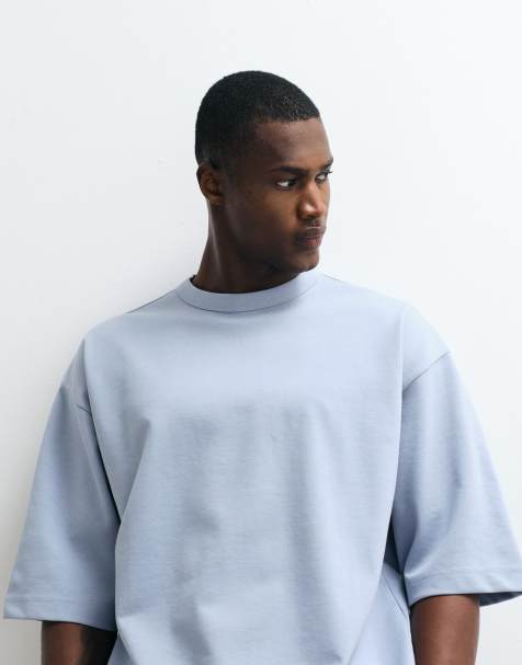 ASOS DESIGN breatheMAX™ heavyweight oversized half sleeve t-shirt in light blue cotton blend - view 1