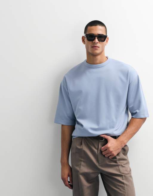 ASOS DESIGN breatheMAX™ heavyweight oversized half sleeve t-shirt in light blue cotton blend , 2 of 7