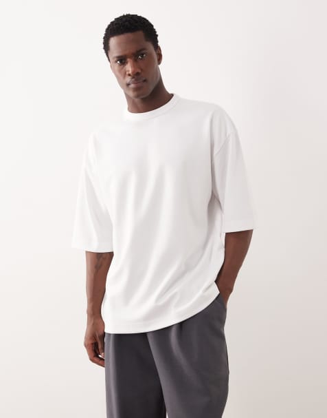 ASOS DESIGN breatheMAX™ heavyweight oversized half sleeve t-shirt in white cotton blend - view 1