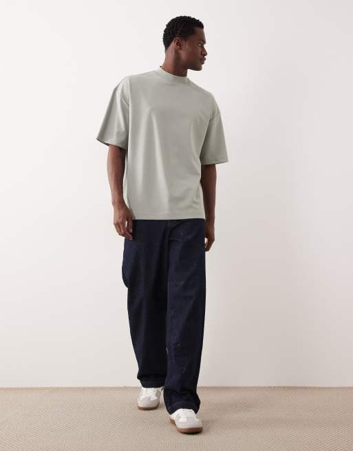 ASOS DESIGN breatheMAX™ heavyweight oversized high neck t-shirt in sage cotton blend, 2 of 5