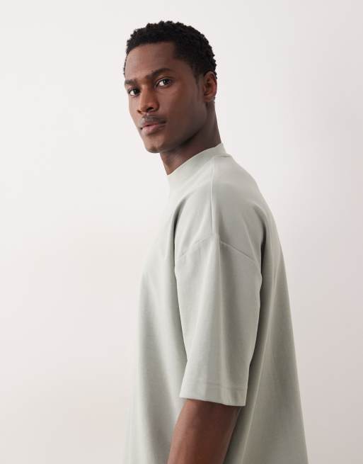 ASOS DESIGN breatheMAX™ heavyweight oversized high neck t-shirt in sage cotton blend, 4 of 5