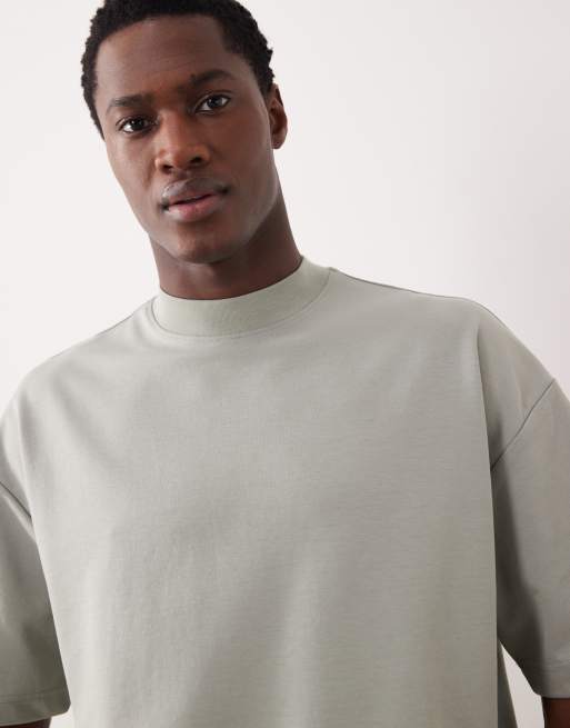 ASOS DESIGN breatheMAX™ heavyweight oversized high neck t-shirt in sage cotton blend, 5 of 5