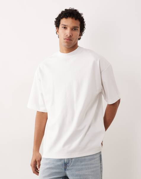 ASOS DESIGN breatheMAX™ heavyweight oversized high neck t-shirt in white cotton blend