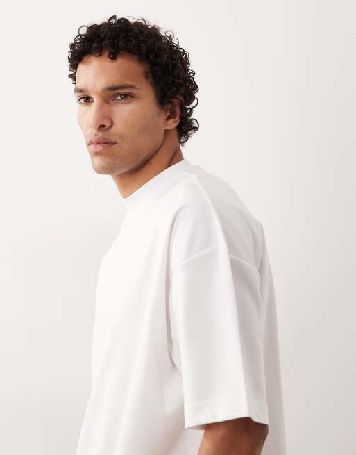 ASOS DESIGN breatheMAX™ heavyweight oversized high neck t-shirt in white cotton blend, 3 of 5
