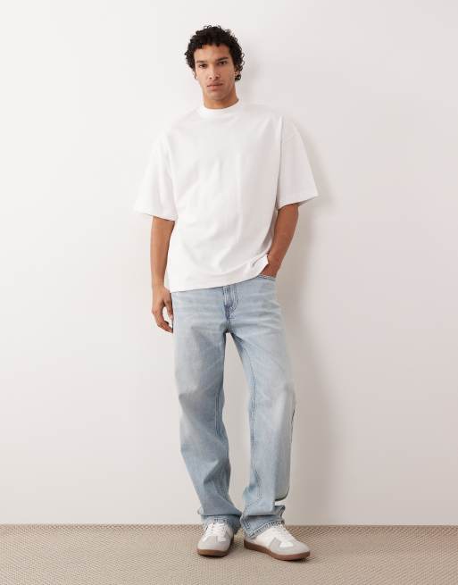 ASOS DESIGN breatheMAX™ heavyweight oversized high neck t-shirt in white cotton blend, 4 of 5