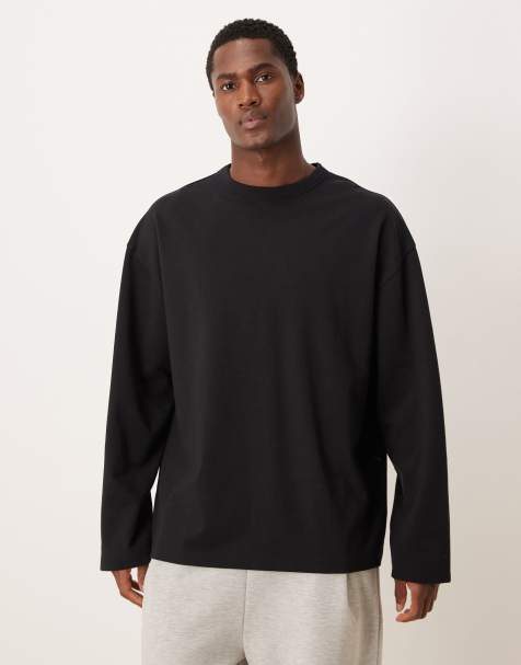 ASOS DESIGN breatheMAX™ heavyweight oversized long sleeve t-shirt in black cotton blend