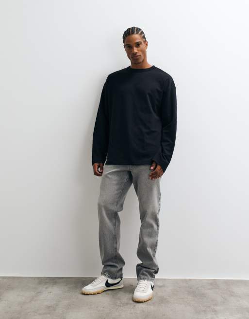 ASOS DESIGN breatheMAX™ heavyweight oversized long sleeve t-shirt in black cotton blend, 2 of 5