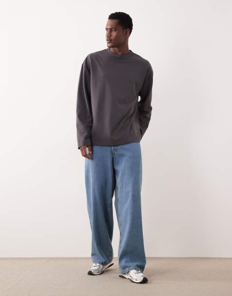 ASOS DESIGN breatheMAX™ heavyweight oversized long sleeve t-shirt in charcoal cotton blend - view 1