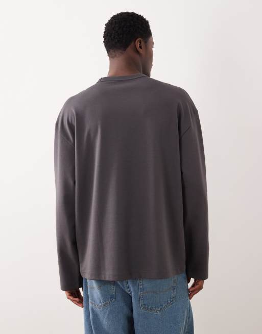 ASOS DESIGN breatheMAX™ heavyweight oversized long sleeve t-shirt in charcoal cotton blend, 3 of 5
