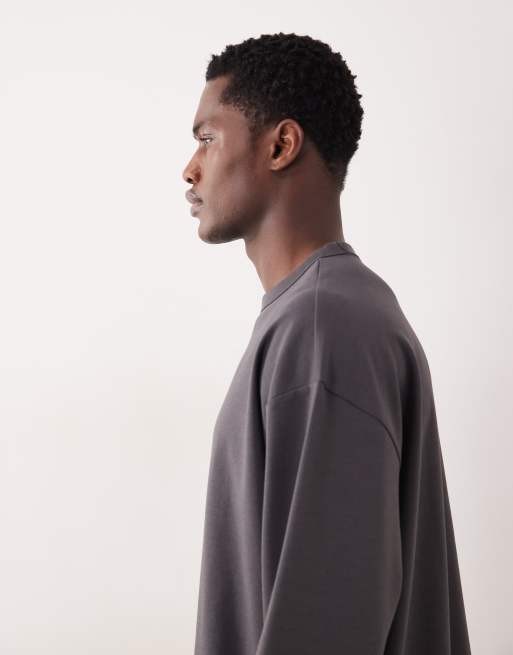 ASOS DESIGN breatheMAX™ heavyweight oversized long sleeve t-shirt in charcoal cotton blend, 4 of 5