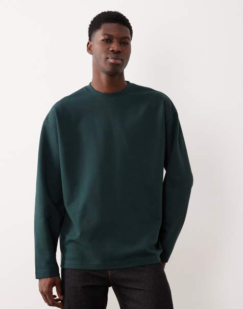 ASOS DESIGN breatheMAX™ heavyweight oversized long sleeve t-shirt in dark green cotton blend