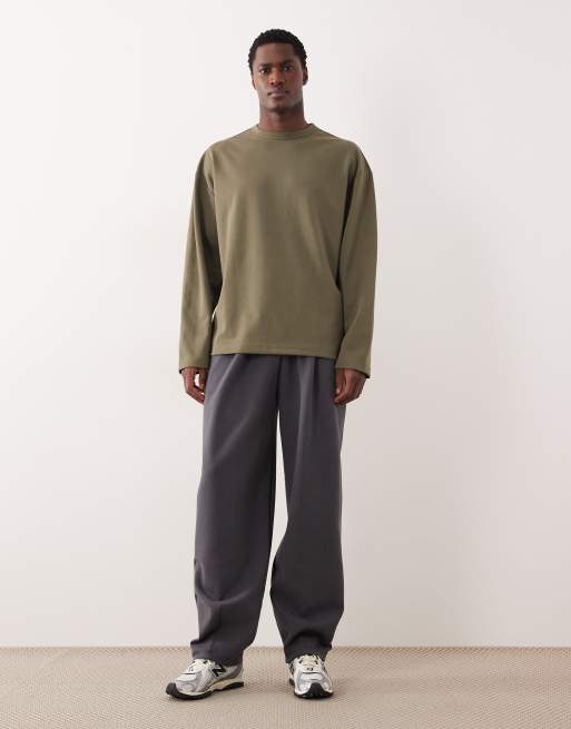 ASOS DESIGN breatheMAX™ heavyweight oversized long sleeve t-shirt in khaki cotton blend, 2 of 5