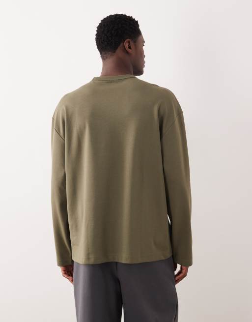 ASOS DESIGN breatheMAX™ heavyweight oversized long sleeve t-shirt in khaki cotton blend, 3 of 5