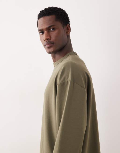 ASOS DESIGN breatheMAX™ heavyweight oversized long sleeve t-shirt in khaki cotton blend, 4 of 5