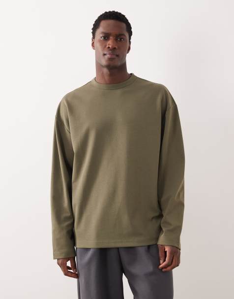 ASOS DESIGN breatheMAX™ heavyweight oversized long sleeve t-shirt in khaki-green cotton blend - view 1