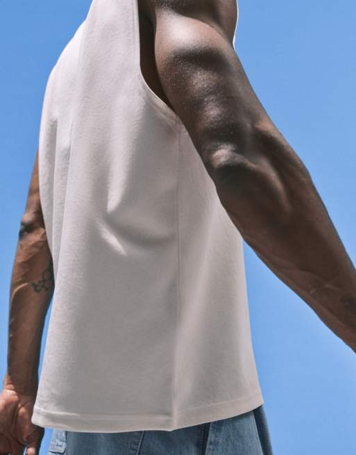 ASOS DESIGN breatheMAX™ heavyweight oversized tank in cream cotton blend , 4 of 5