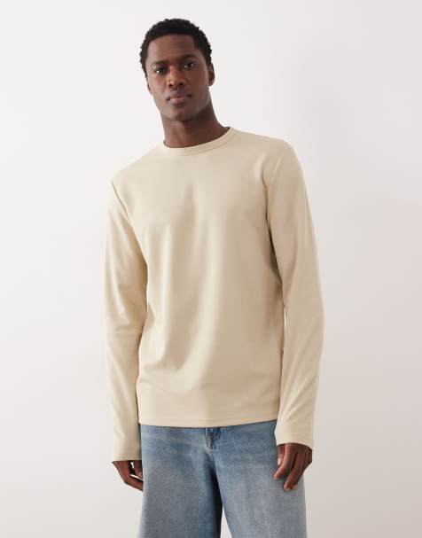 ASOS DESIGN breatheMAX™ heavyweight regular fit cotton blend long sleeve T-shirt in stone - view 1
