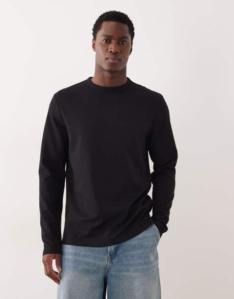 ASOS DESIGN breatheMAX™ heavyweight regular fit long sleeve t-shirt in black cotton blend   - view 1