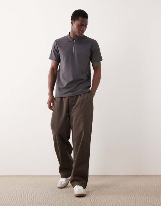 ASOS DESIGN breatheMAX™ heavyweight regular fit partial zip polo in charcoal cotton blend, 2 of 5