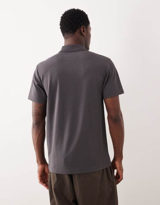 ASOS DESIGN breatheMAX™ heavyweight regular fit partial zip polo in charcoal cotton blend, 3 of 5