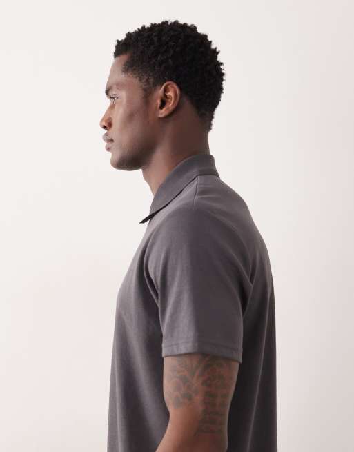 ASOS DESIGN breatheMAX™ heavyweight regular fit partial zip polo in charcoal cotton blend, 5 of 5