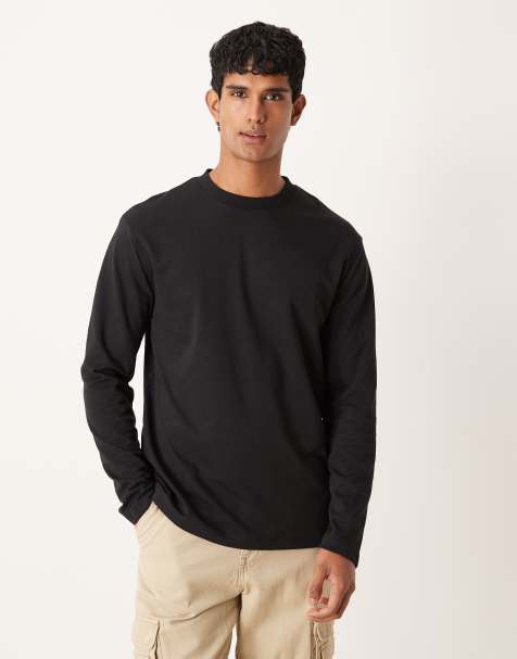 ASOS DESIGN breatheMAX™ heavyweight relaxed T-shirt with long sleeves in black cotton blend - view 1