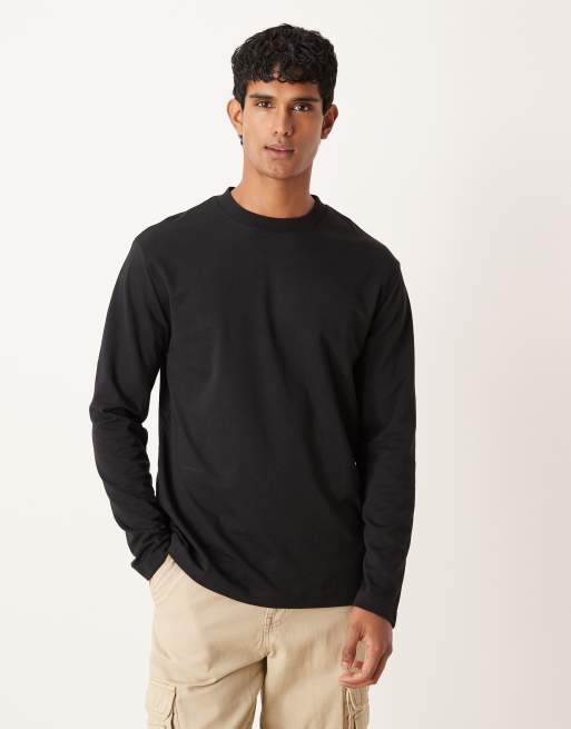 ASOS DESIGN breatheMAX™ heavyweight relaxed T-shirt with long sleeves in black cotton blend