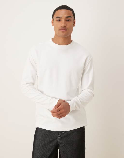 ASOS DESIGN breatheMAX™ heavyweight relaxed t-shirt with long sleeves in white cotton blend