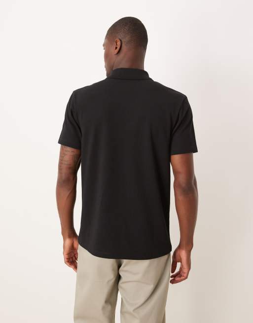 ASOS DESIGN breatheMAX™ heavyweight zip polo in black cotton blend