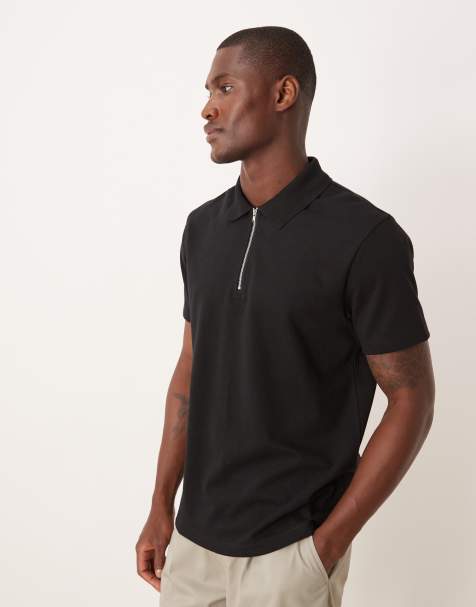 ASOS DESIGN breatheMAX™ heavyweight zip polo in black - view 1