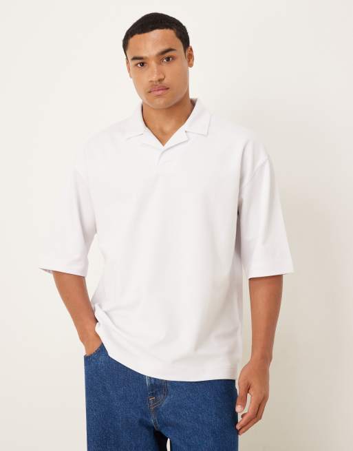 ASOS DESIGN - BreatheMAX™ - Hvid oversized polotrøje i kraftigt bomuldsblanding med halve ærmer og reverskrave