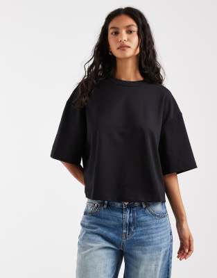 ASOS DESIGN breatheMAX™ interlock boxy crop short sleeve t-shirt in black