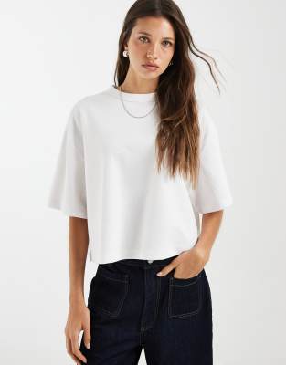 Asos Design Breathemax™ Interlock Boxy Cropped Short Sleeve T-shirt In White