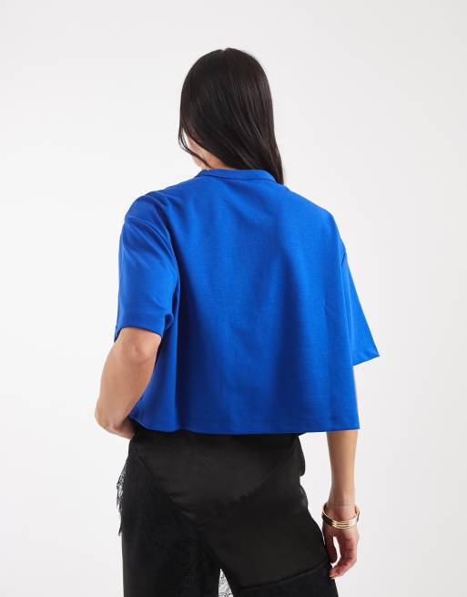 ASOS DESIGN breatheMAX™ interlock boxy cropped T-shirt med korte ærmer i klar blå, 3 af 4